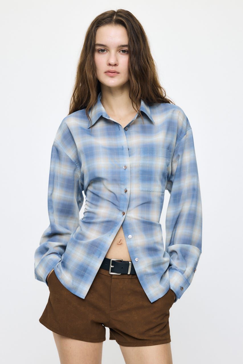 MOUSSY「FADE CHECK SHEER OVER シャツ」|シャツ・ブラウス|柄BLU5