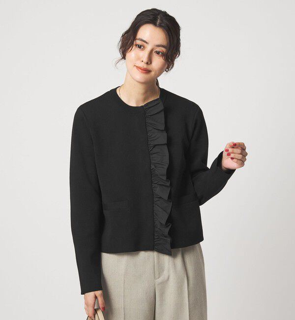 UNITED ARROWS green label relaxing「フロント フリル ニット カーディガン」|カーディガン|BLACK