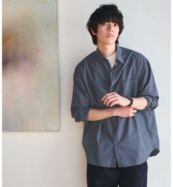 UNITED ARROWS green label relaxing「ナイロン コットン チェック ジャストルーズ 長袖 シャツ」|シャツ・ブラウス|MD.GRAY