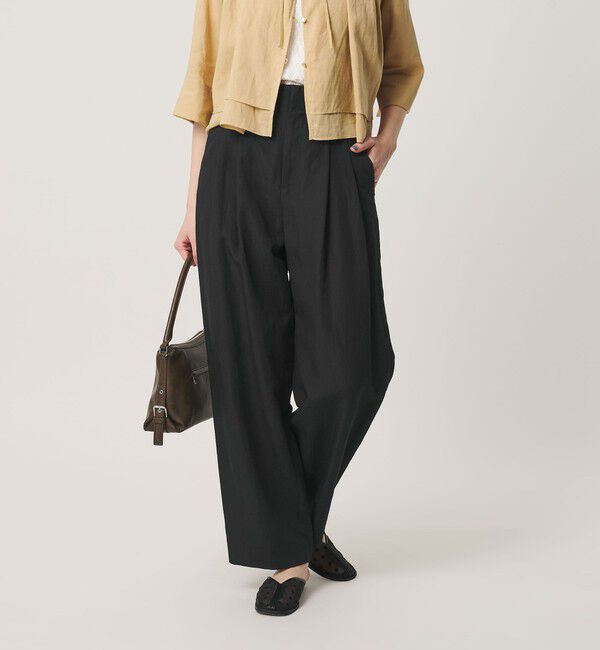 BEAUTY&YOUTH UNITED ARROWS「麻ブレンド バックゴム タック ワイドパンツ」|チノ|BLACK