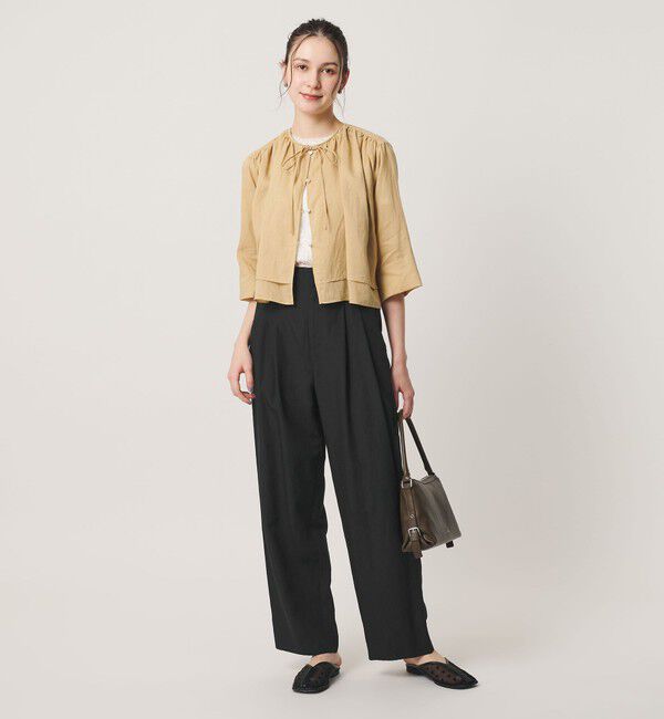 BEAUTY&YOUTH UNITED ARROWS「麻ブレンド バックゴム タック ワイドパンツ」|チノ|