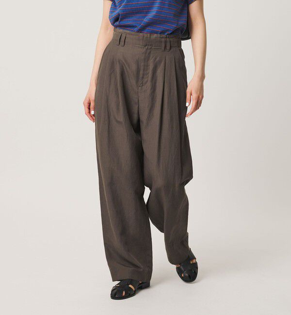 BEAUTY&YOUTH UNITED ARROWS「麻ブレンド バックゴム タック ワイドパンツ」|チノ|DK.BROWN
