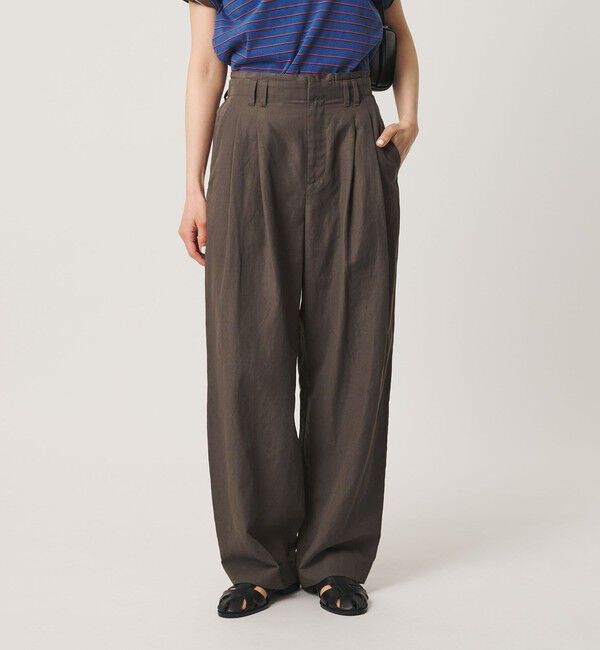 BEAUTY&YOUTH UNITED ARROWS「麻ブレンド バックゴム タック ワイドパンツ」|チノ|