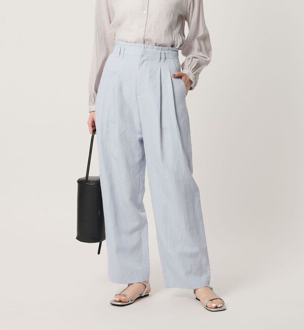 BEAUTY&YOUTH UNITED ARROWS「麻ブレンド バックゴム タック ワイドパンツ」|チノ|LT.BLUE