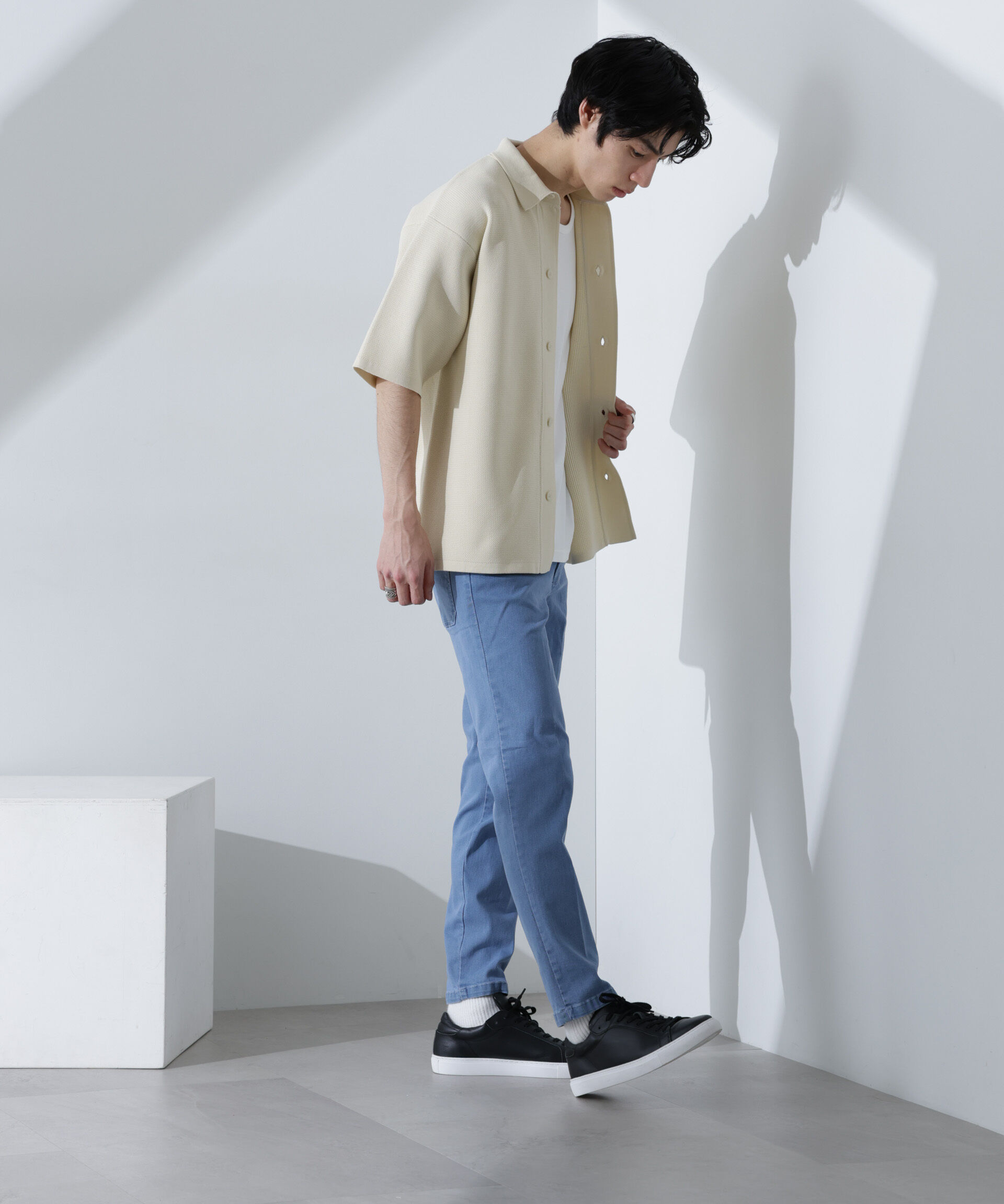 nano･universe「エアーニットレギュラーカラーシャツ 半袖」|ニット・セーター|