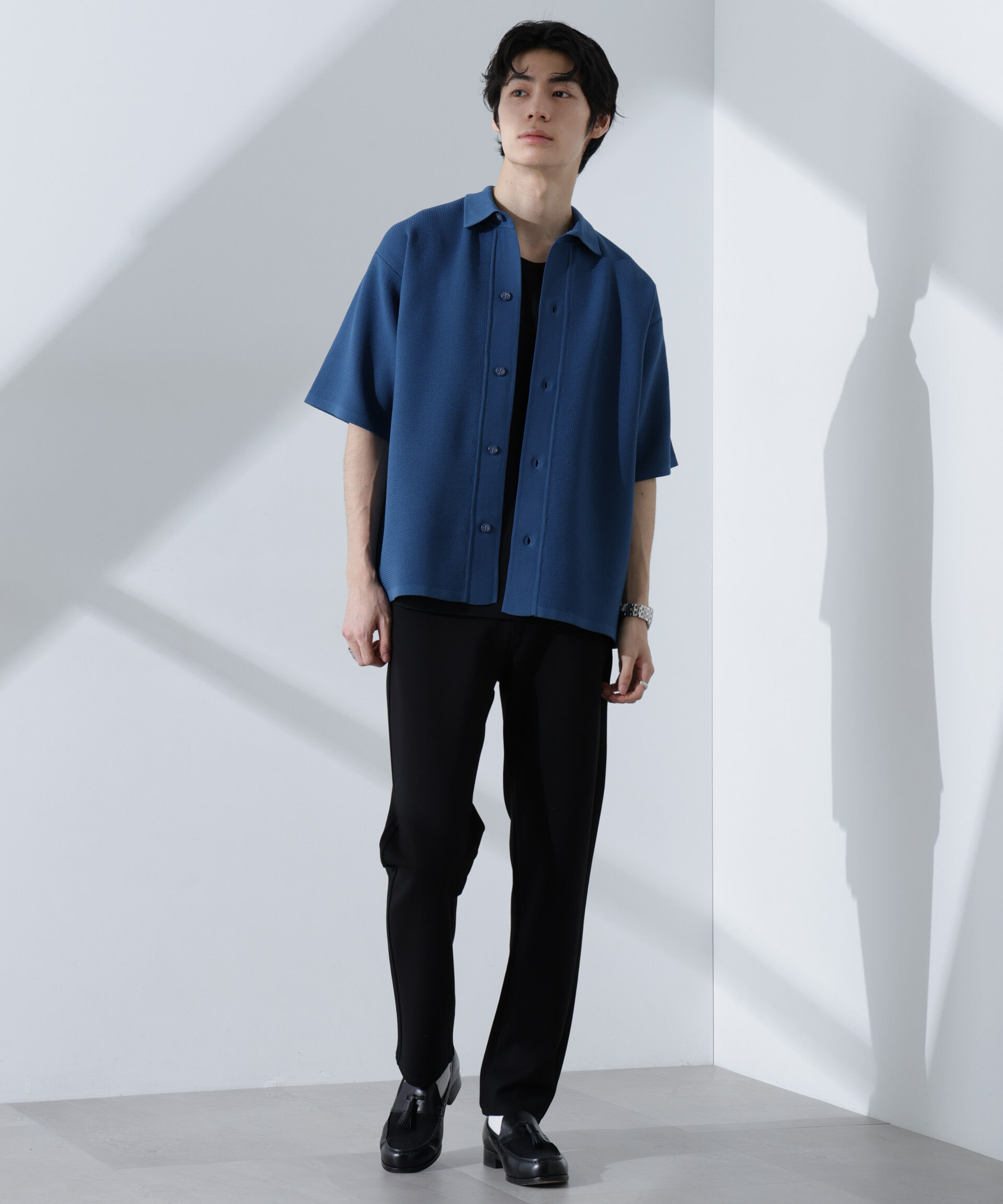 nano･universe「エアーニットレギュラーカラーシャツ 半袖」|ニット・セーター|