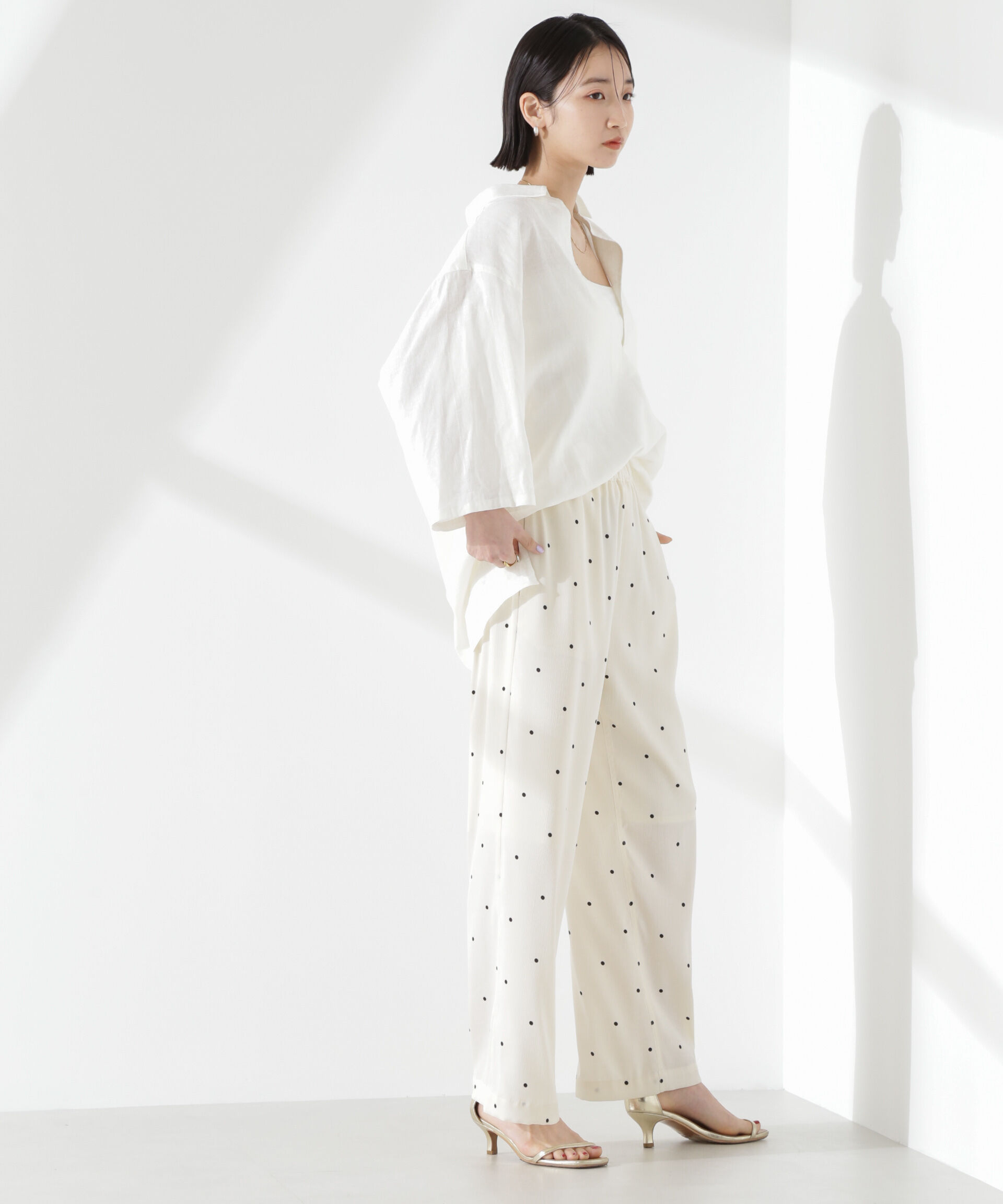 nano･universe「ドットリラクシーワイドパンツ(セットアップ可)」|チノ|