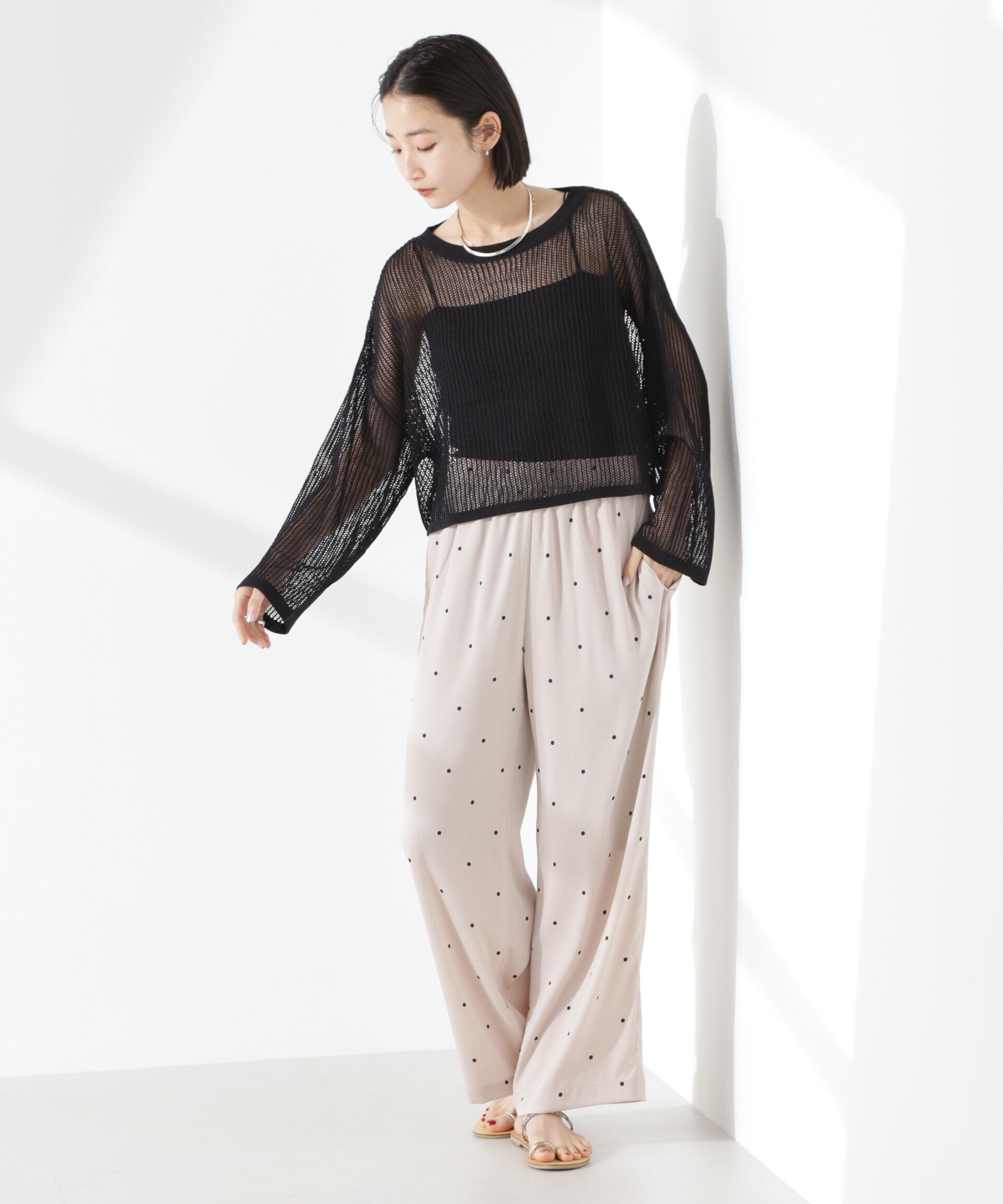 nano･universe「ドットリラクシーワイドパンツ(セットアップ可)」|チノ|