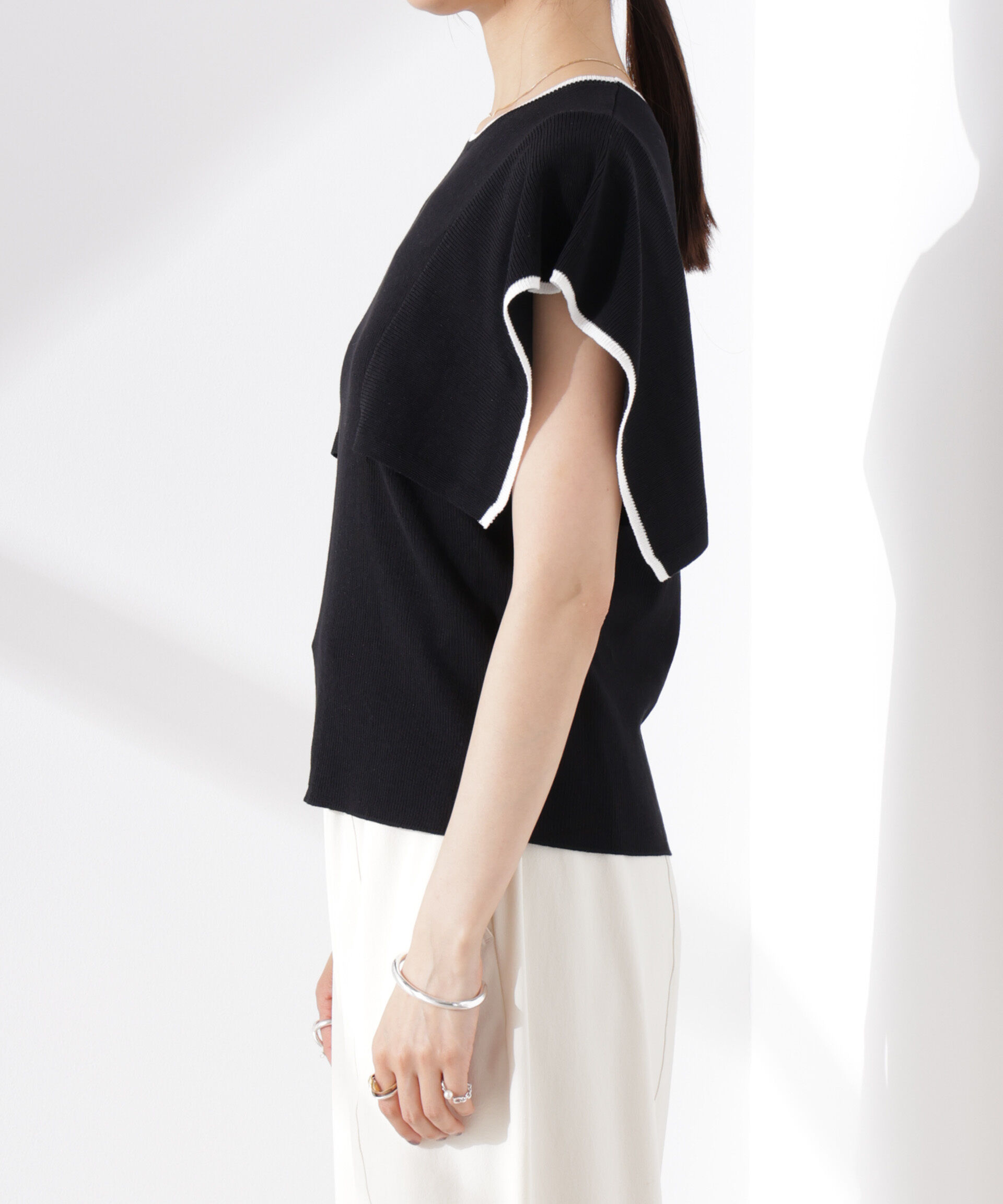 nano･universe「スクエアスリーブバイカラーニット」|ニット・セーター|