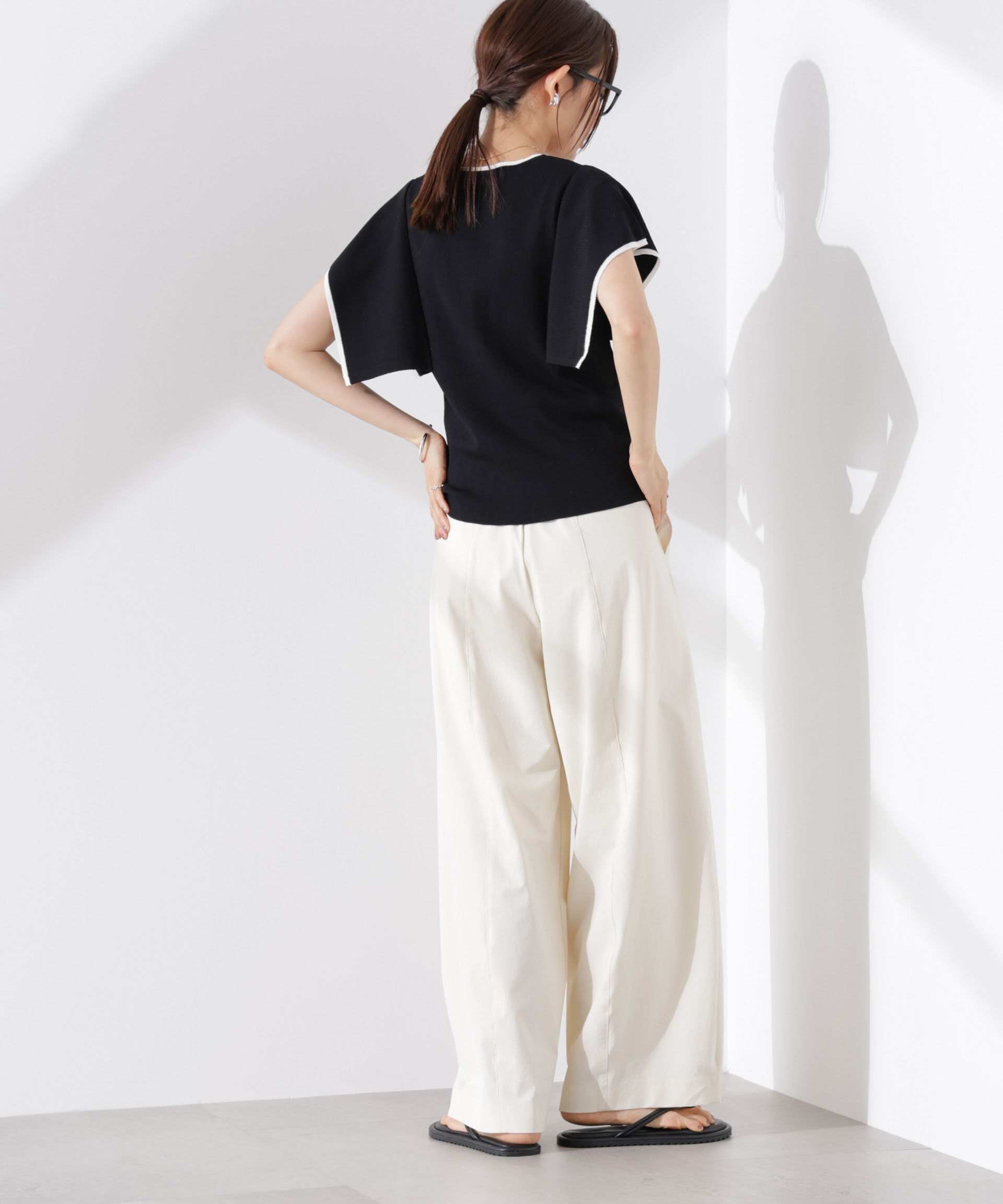 nano･universe「スクエアスリーブバイカラーニット」|ニット・セーター|