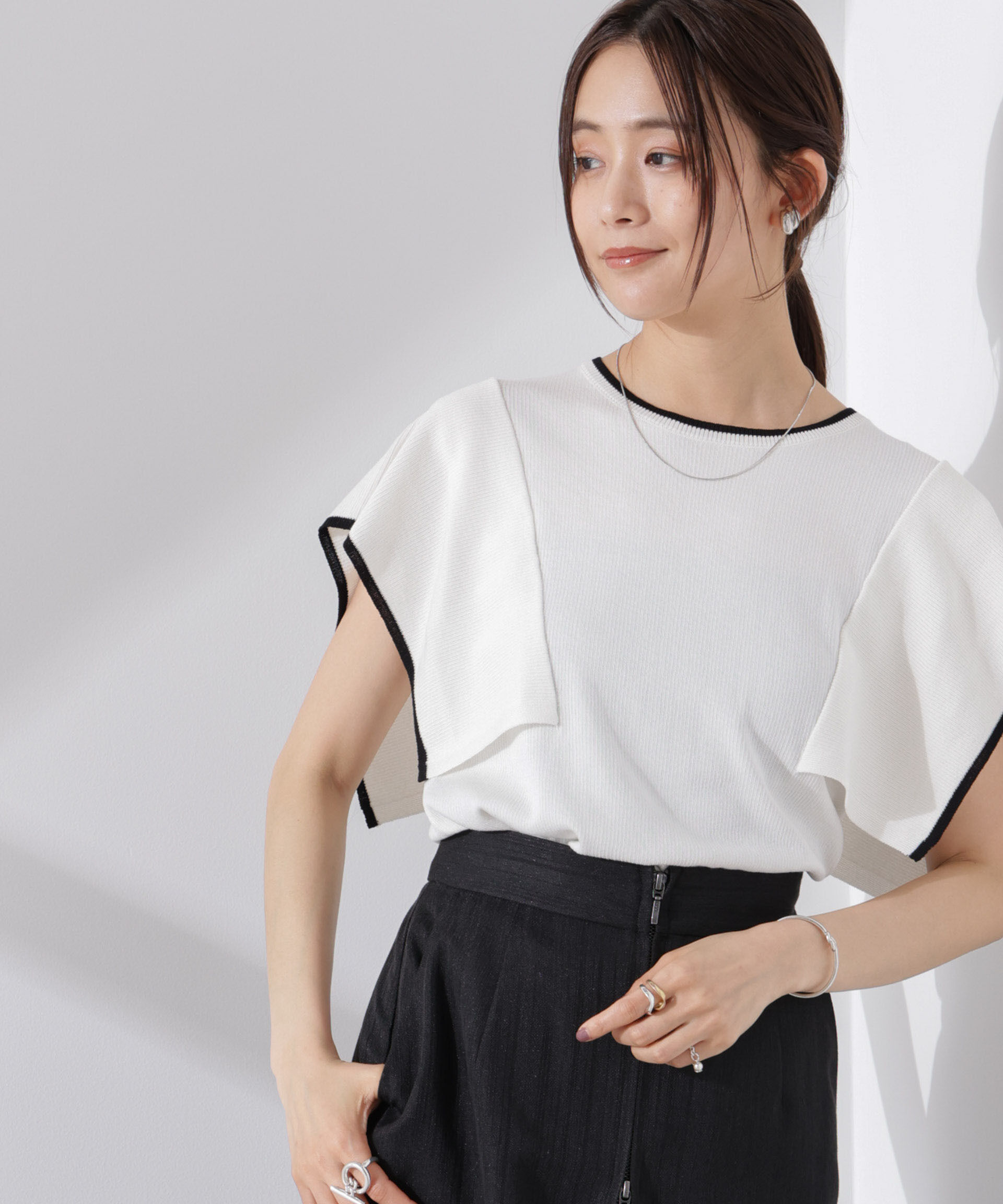 nano･universe「スクエアスリーブバイカラーニット」|ニット・セーター|