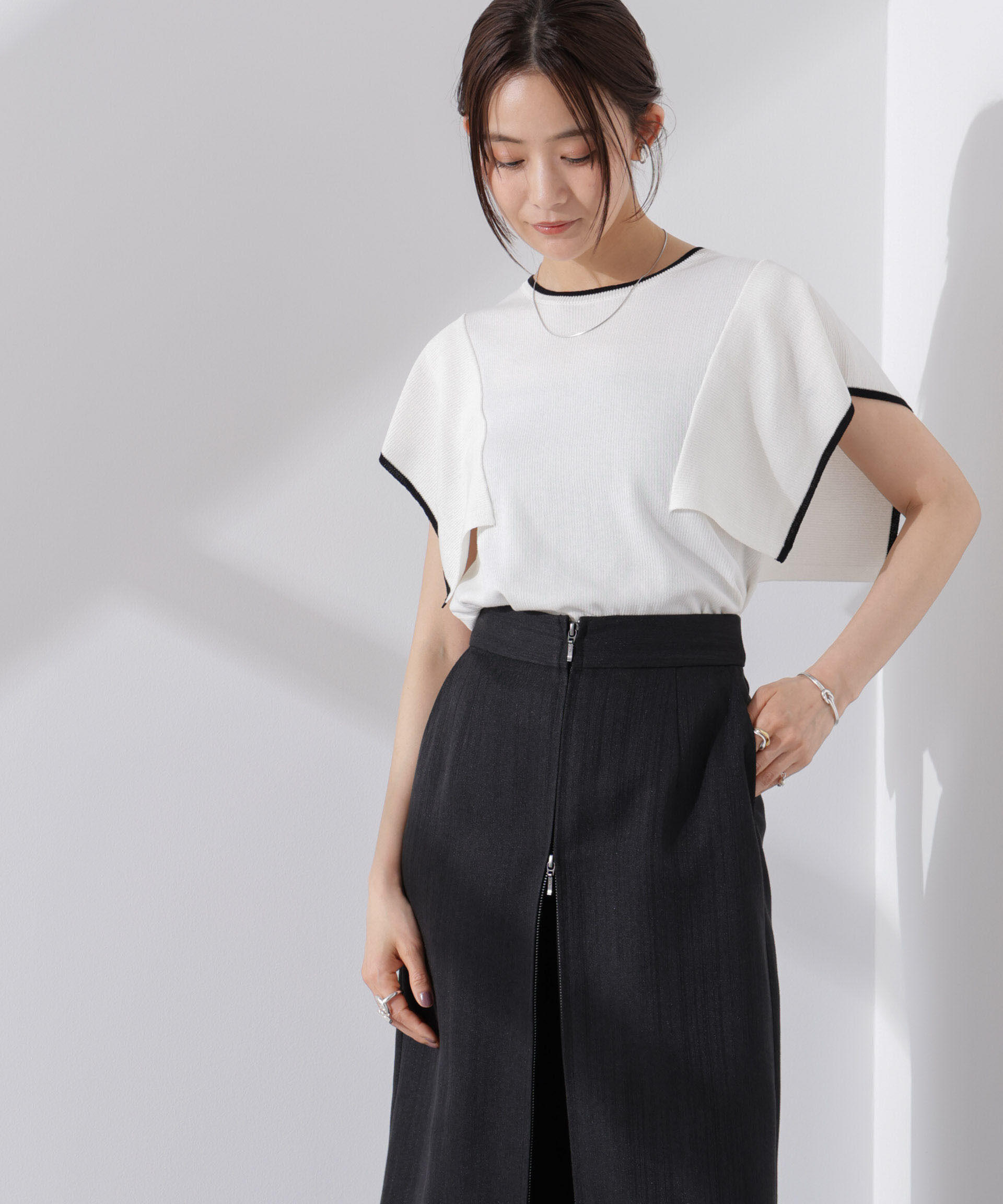 nano･universe「スクエアスリーブバイカラーニット」|ニット・セーター|