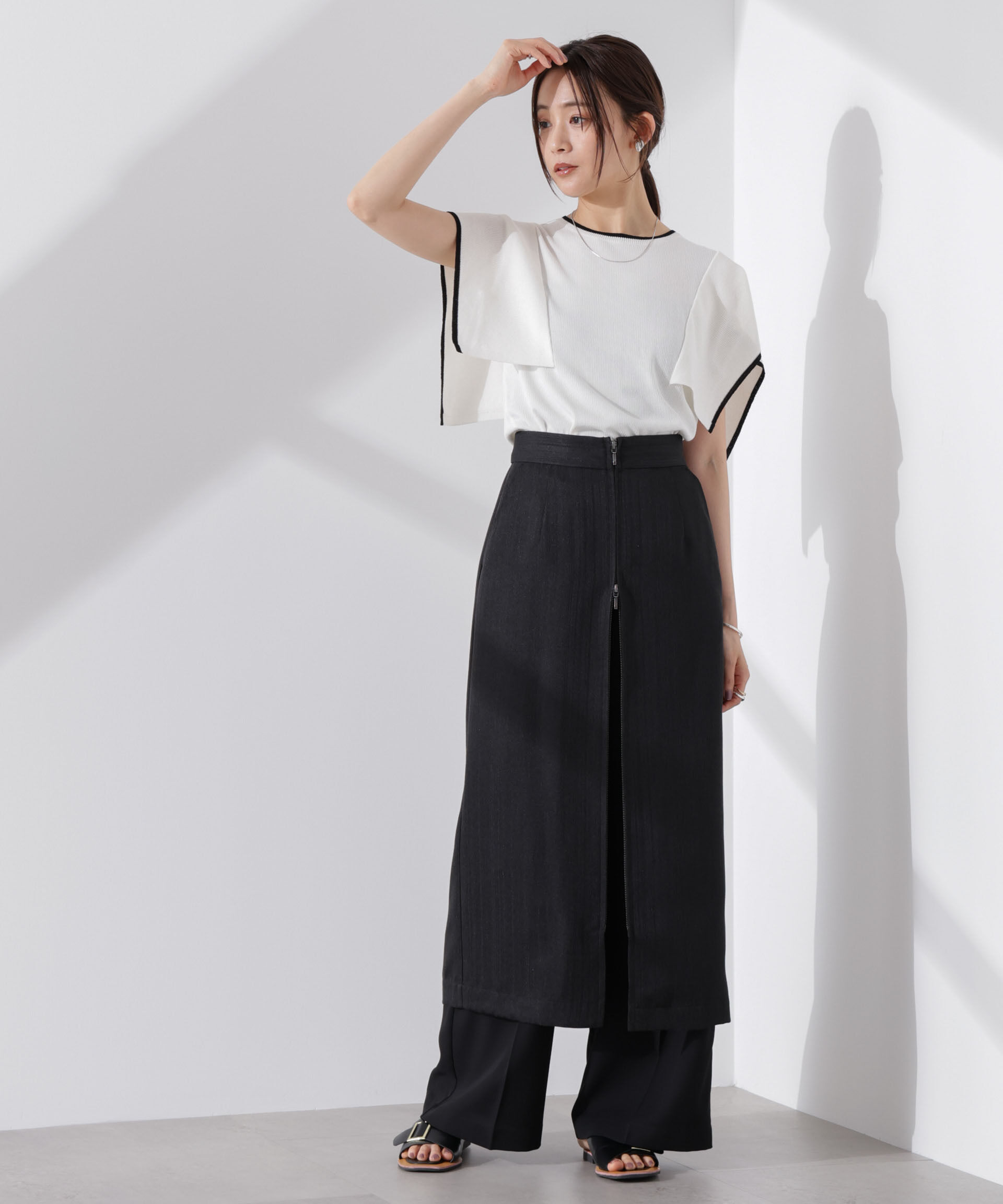 nano･universe「スクエアスリーブバイカラーニット」|ニット・セーター|