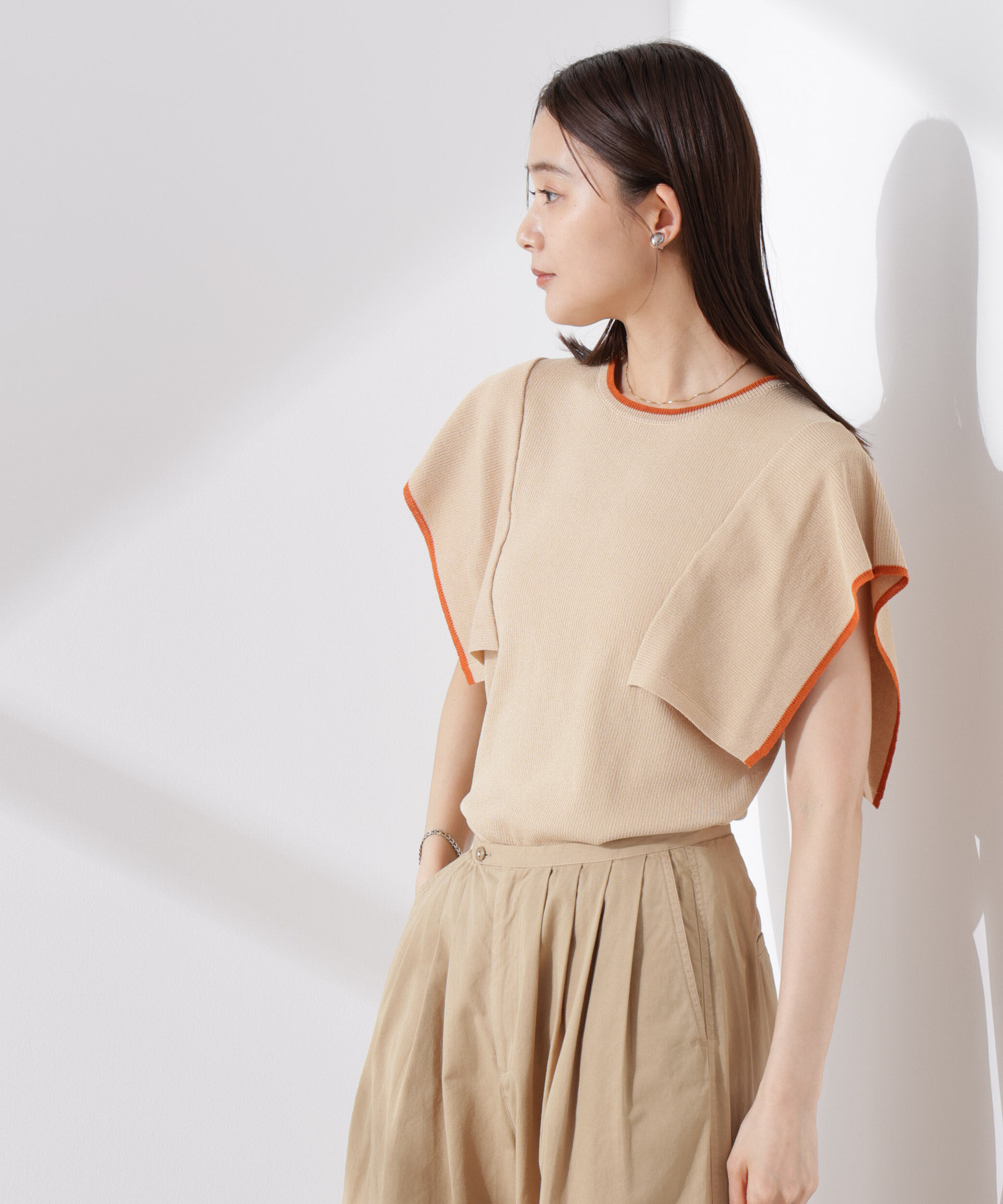 nano･universe「スクエアスリーブバイカラーニット」|ニット・セーター|