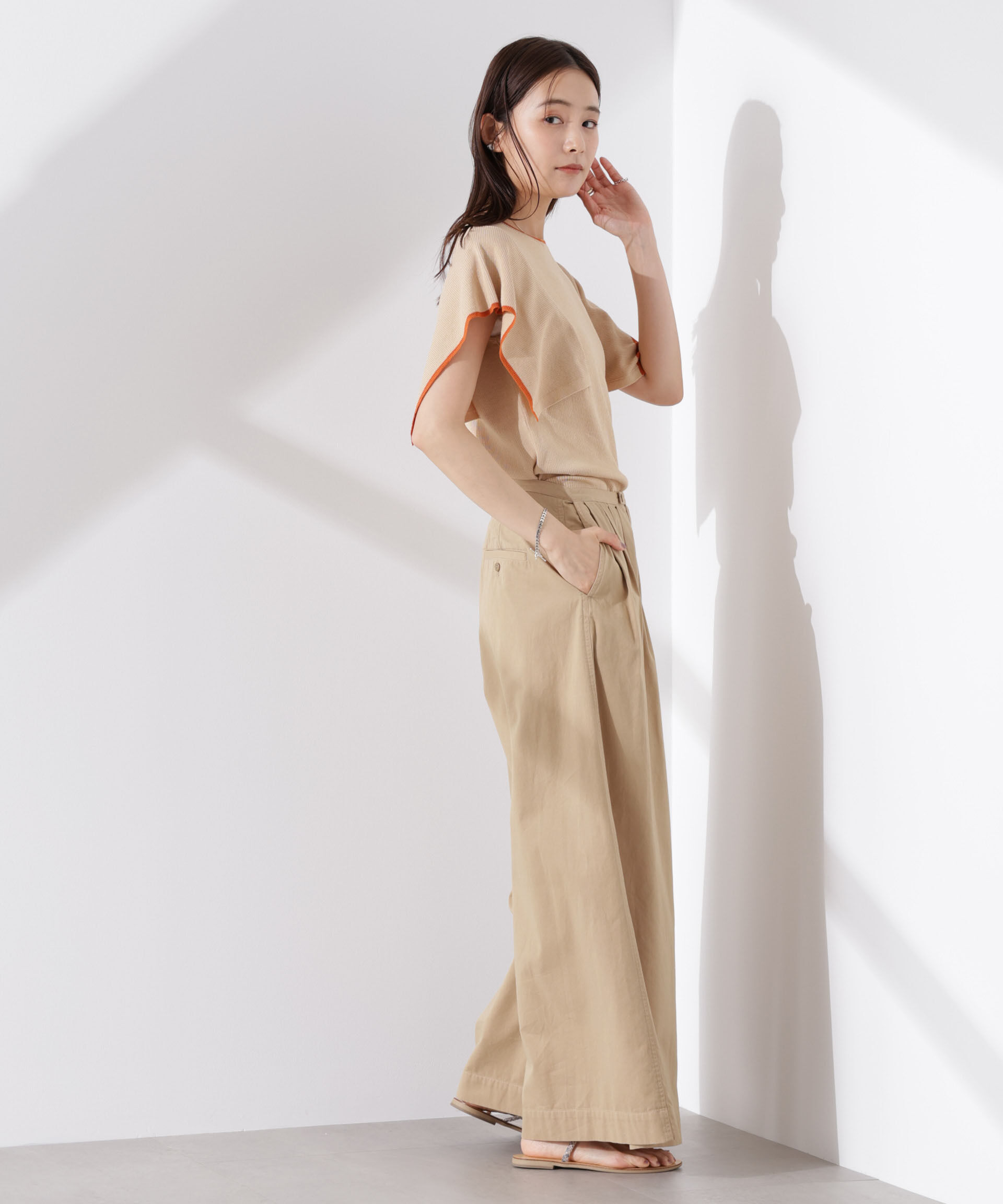 nano･universe「スクエアスリーブバイカラーニット」|ニット・セーター|