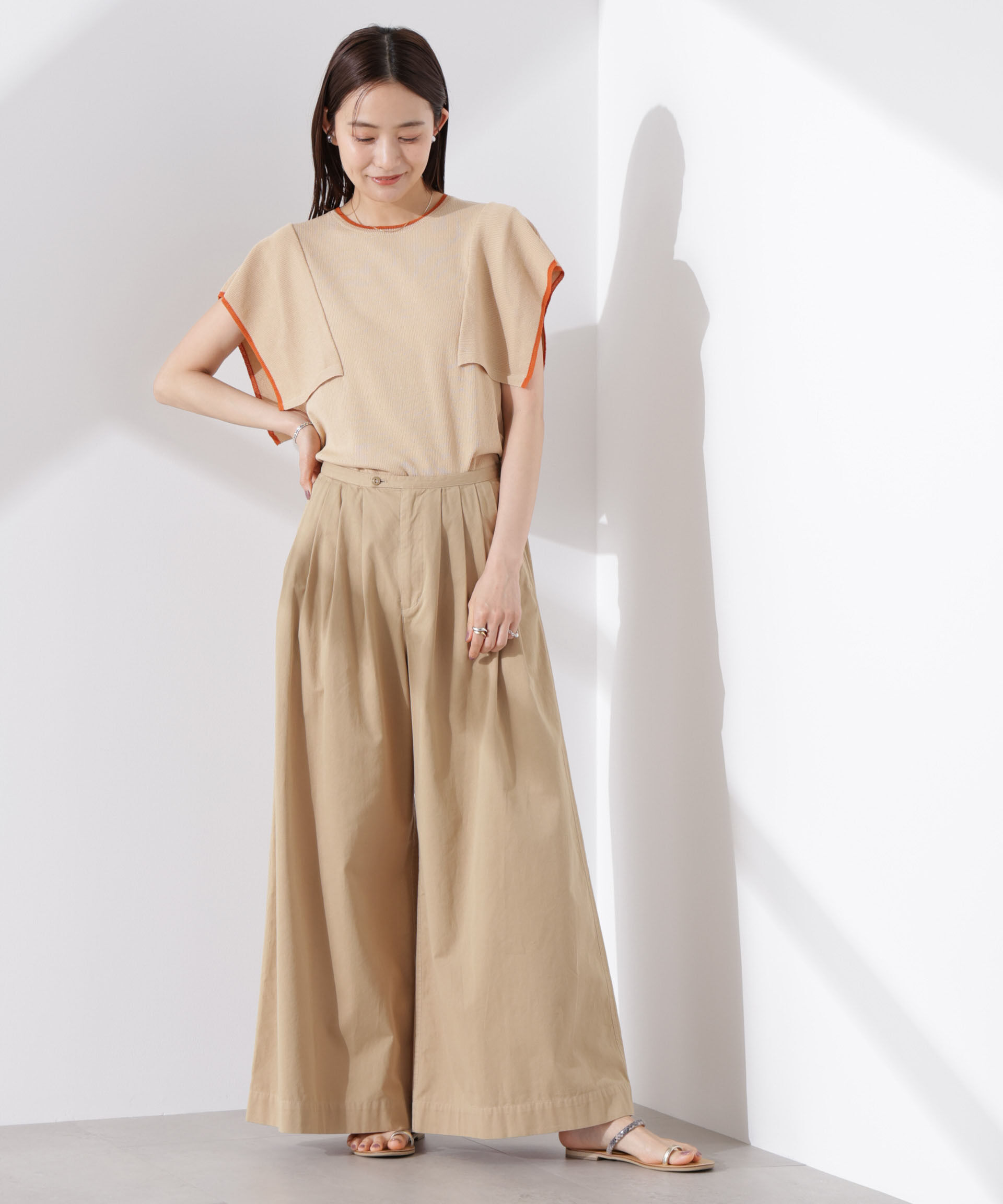 nano･universe「スクエアスリーブバイカラーニット」|ニット・セーター|