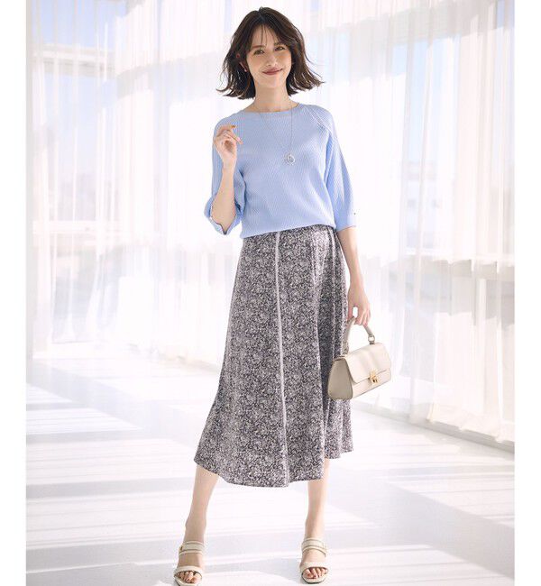 ANY SIS「【洗える】ラインポイントフラワー スカート」|スカート|ブルー系