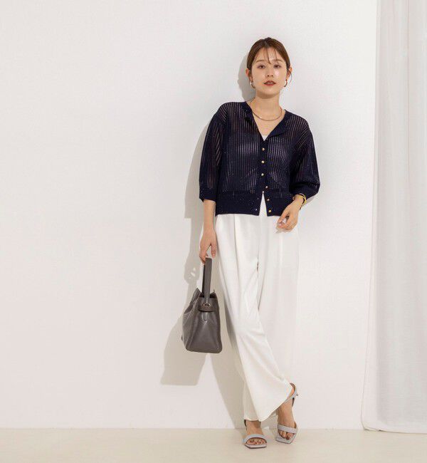 NOLLEY'S「《手洗い可能》メッシュスパンコール6分袖カーディガン」|カーディガン|