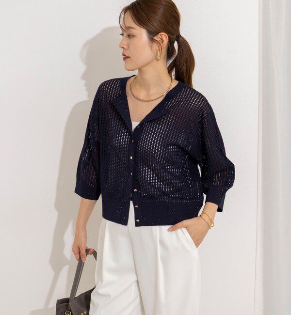 NOLLEY'S「《手洗い可能》メッシュスパンコール6分袖カーディガン」|カーディガン|