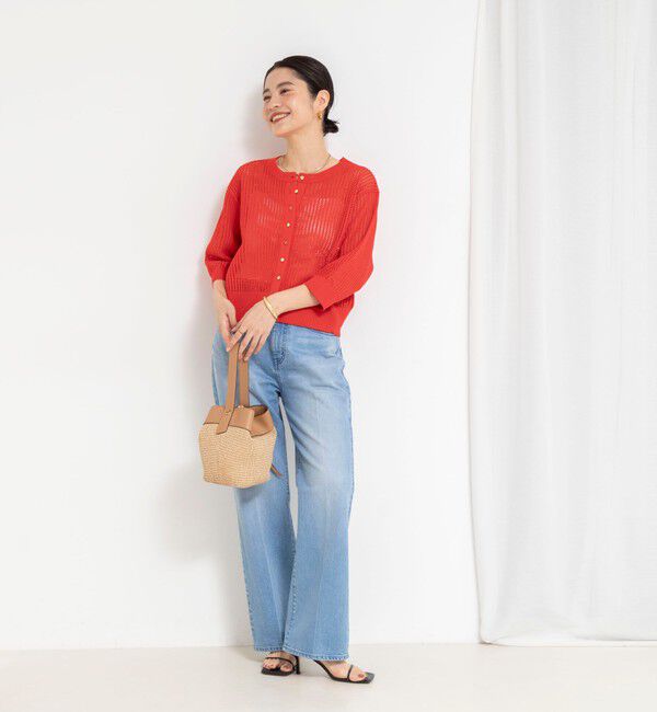 NOLLEY'S「《手洗い可能》メッシュスパンコール6分袖カーディガン」|カーディガン|