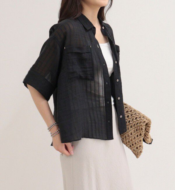 fredy emue「シアーストライプ半袖シャツ」|シャツ・ブラウス|ブラック