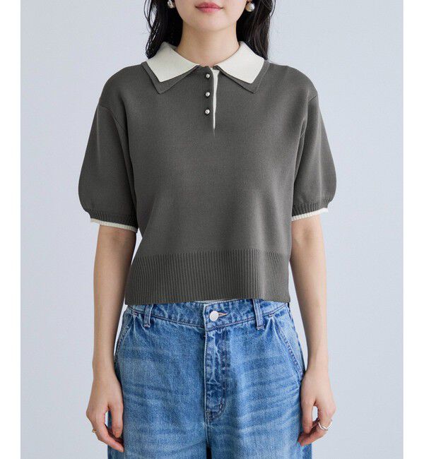 VIS「ダブルカラー半袖ポロニットトップス/イージーケア・WEB限定カラー」|ポロシャツ|