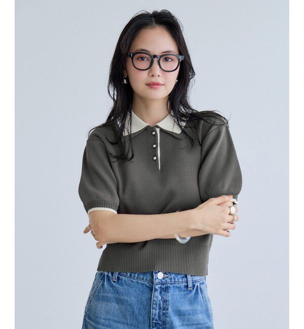 VIS「ダブルカラー半袖ポロニットトップス/イージーケア・WEB限定カラー」|ポロシャツ|