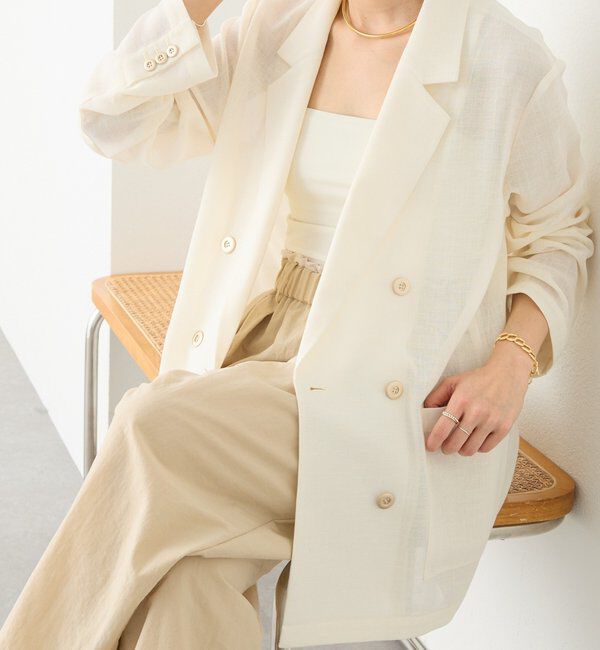  「予約【日除け・冷房避けに】リネンライクメッシュジャケット」|テーラードジャケット|アイボリー