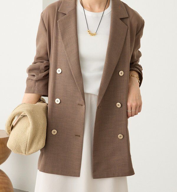 「予約【日除け・冷房避けに】リネンライクメッシュジャケット」|テーラードジャケット|ブラウン