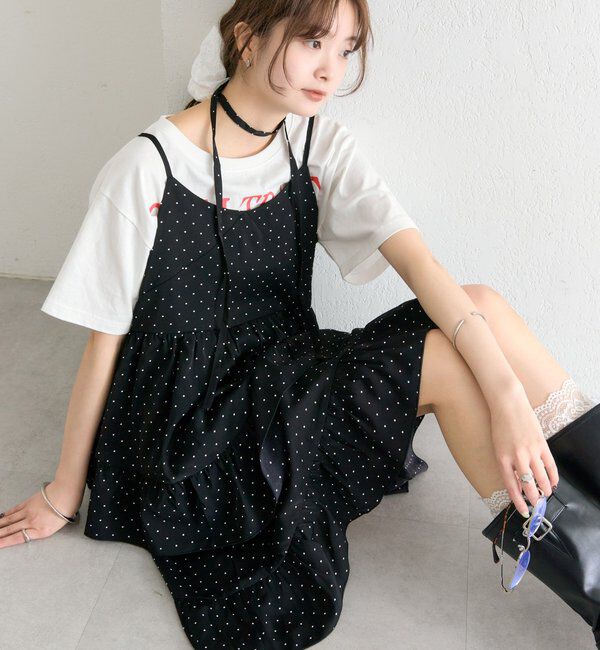  「ドットティアードミニワンピース」|ワンピース|ブラック
