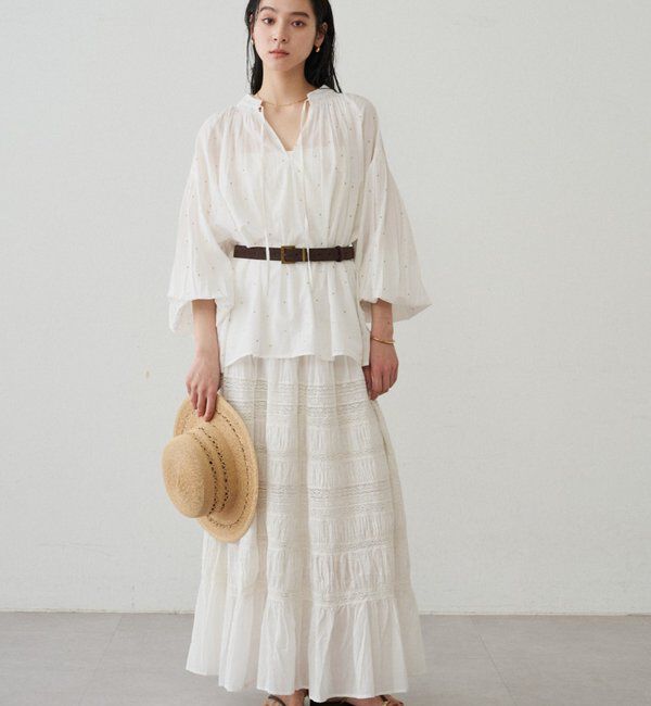  「【INDIA】ギャザーティアードレーススカート」|スカート|