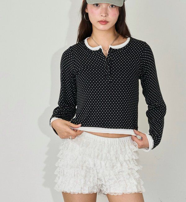  「ドットレイヤードヘンリートップス」|Tシャツ・カットソー|ブラック