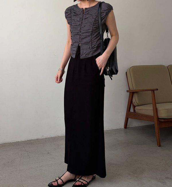  「【洗濯可/着やせ効果◎】チェックギャザーブラウス」|シャツ・ブラウス|