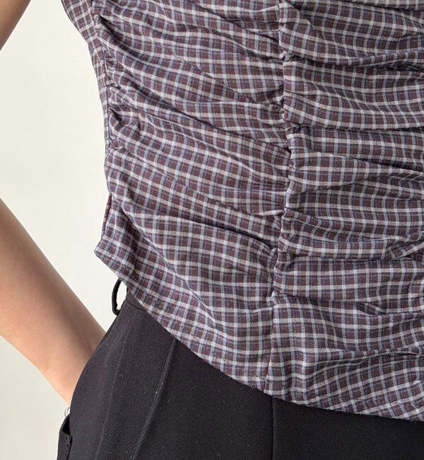  「【洗濯可/着やせ効果◎】チェックギャザーブラウス」|シャツ・ブラウス|
