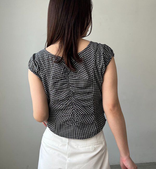  「【洗濯可/着やせ効果◎】チェックギャザーブラウス」|シャツ・ブラウス|