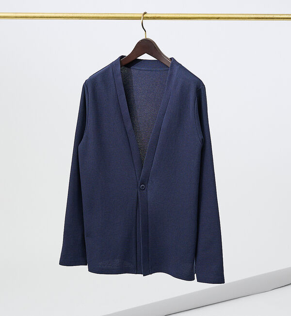ABAHOUSE「ダブルジャージ 鹿の子 ワンボタンカーディガン」|カーディガン|ネイビー