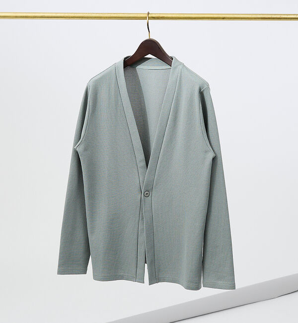 ABAHOUSE「ダブルジャージ 鹿の子 ワンボタンカーディガン」|カーディガン|セージグリーン