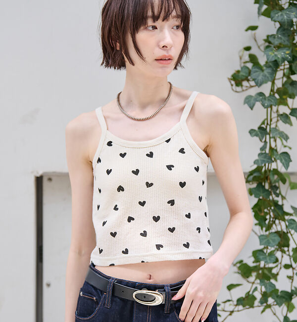 Rouge vif「【JEMORGAN/ジェーイーモーガン】クロップドキャミソール ハート柄/ワッフ」|キャミソール|ブラック