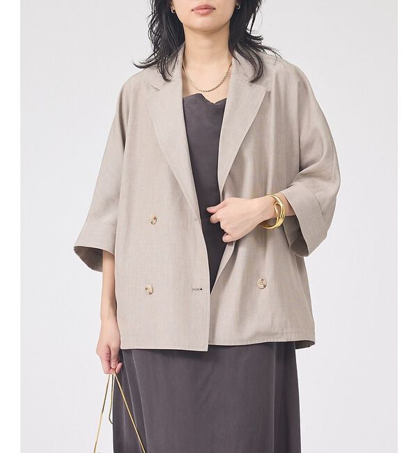 Rouge vif「【ロングセラー】【2026SS新作】麻混ハーフ袖ドルマンジャケット【予約】」|テーラードジャケット|ベージュ