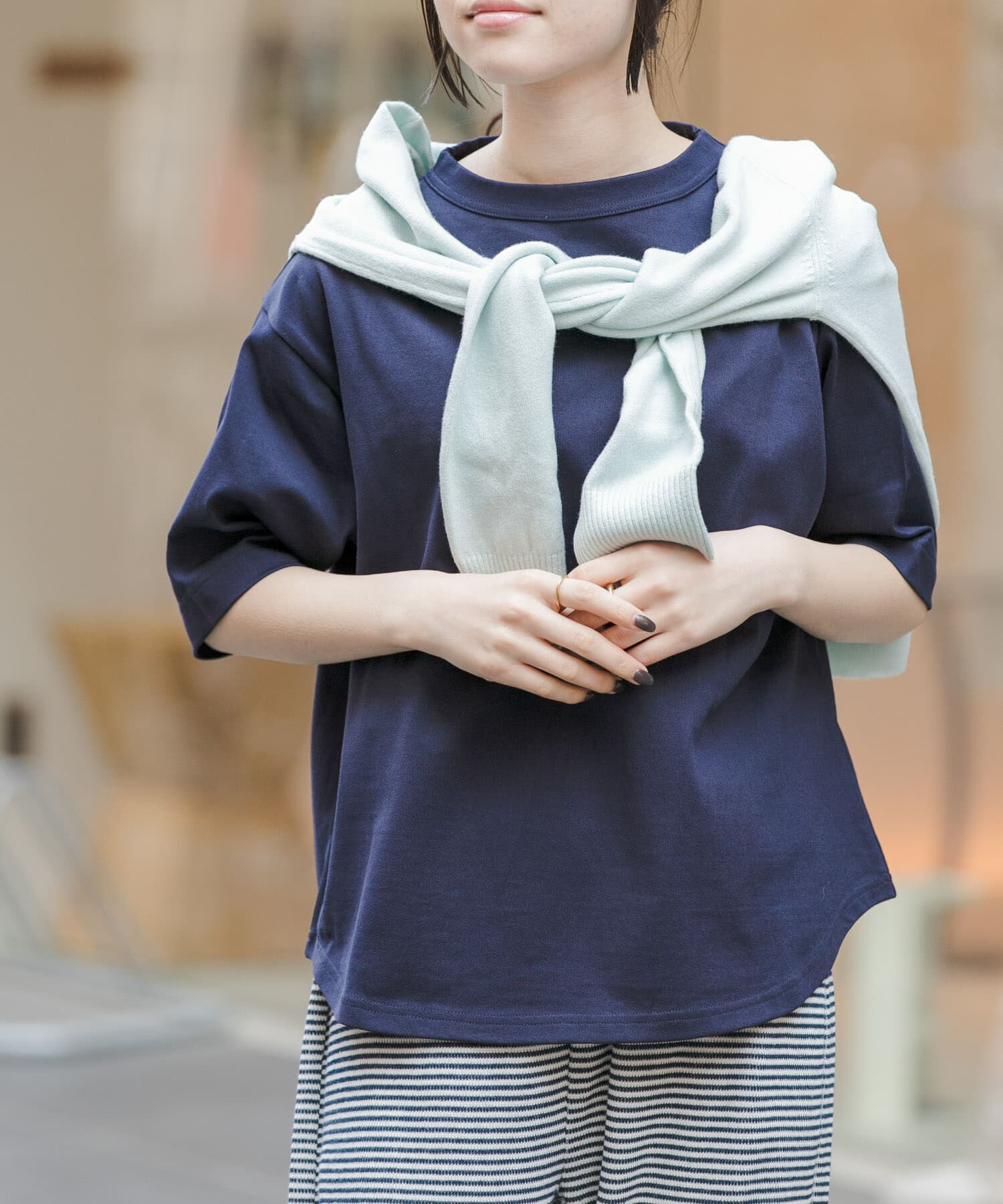 URBAN RESEARCH DOORS「FORK&SPOON　ボトルネックショートスリーブTシャツ」|Tシャツ・カットソー|ネイビー