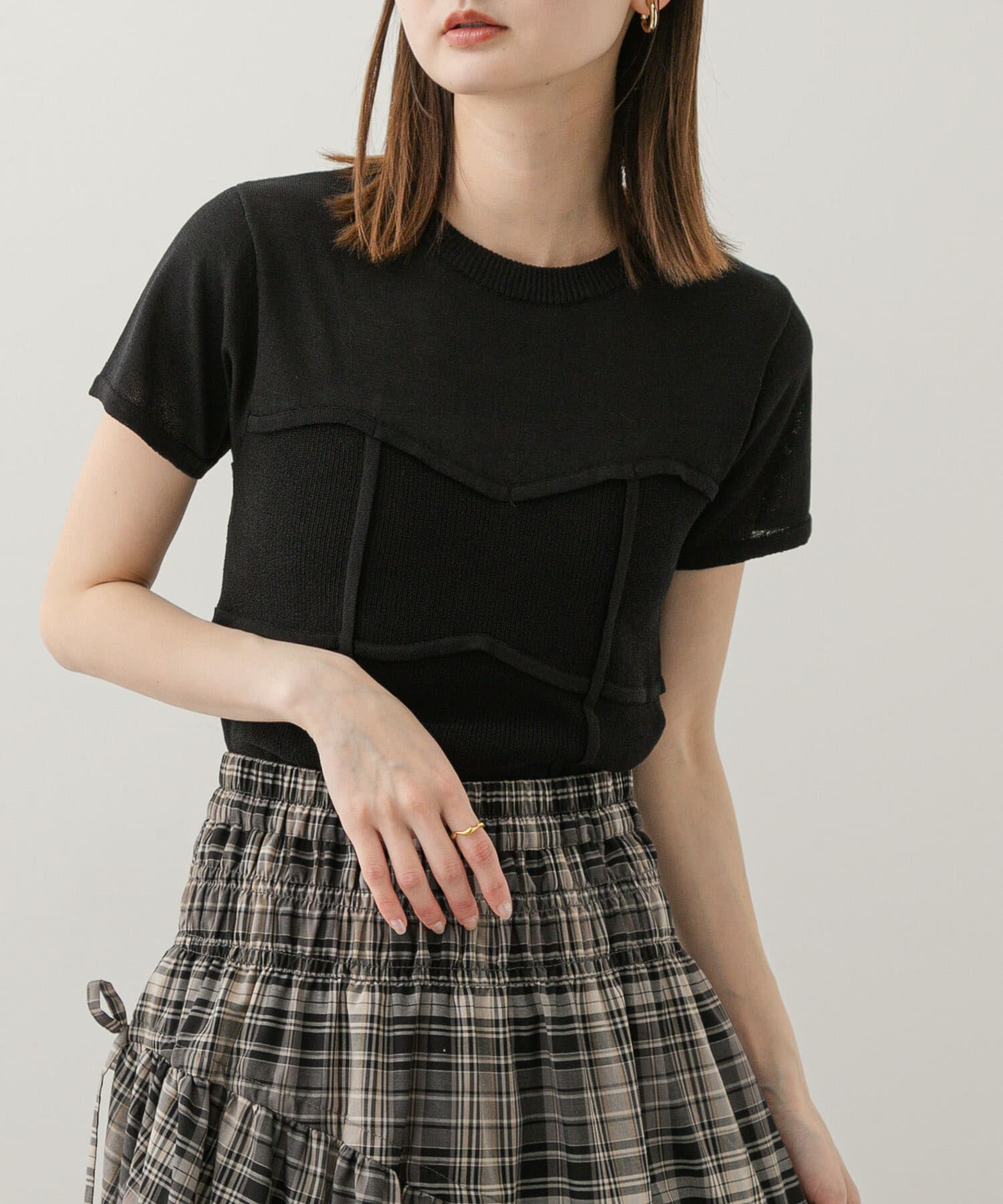 SENSE OF PLACE by URBAN RESEARCH「ビスチェデザインセーター(半袖)」|ニット・セーター|ブラック