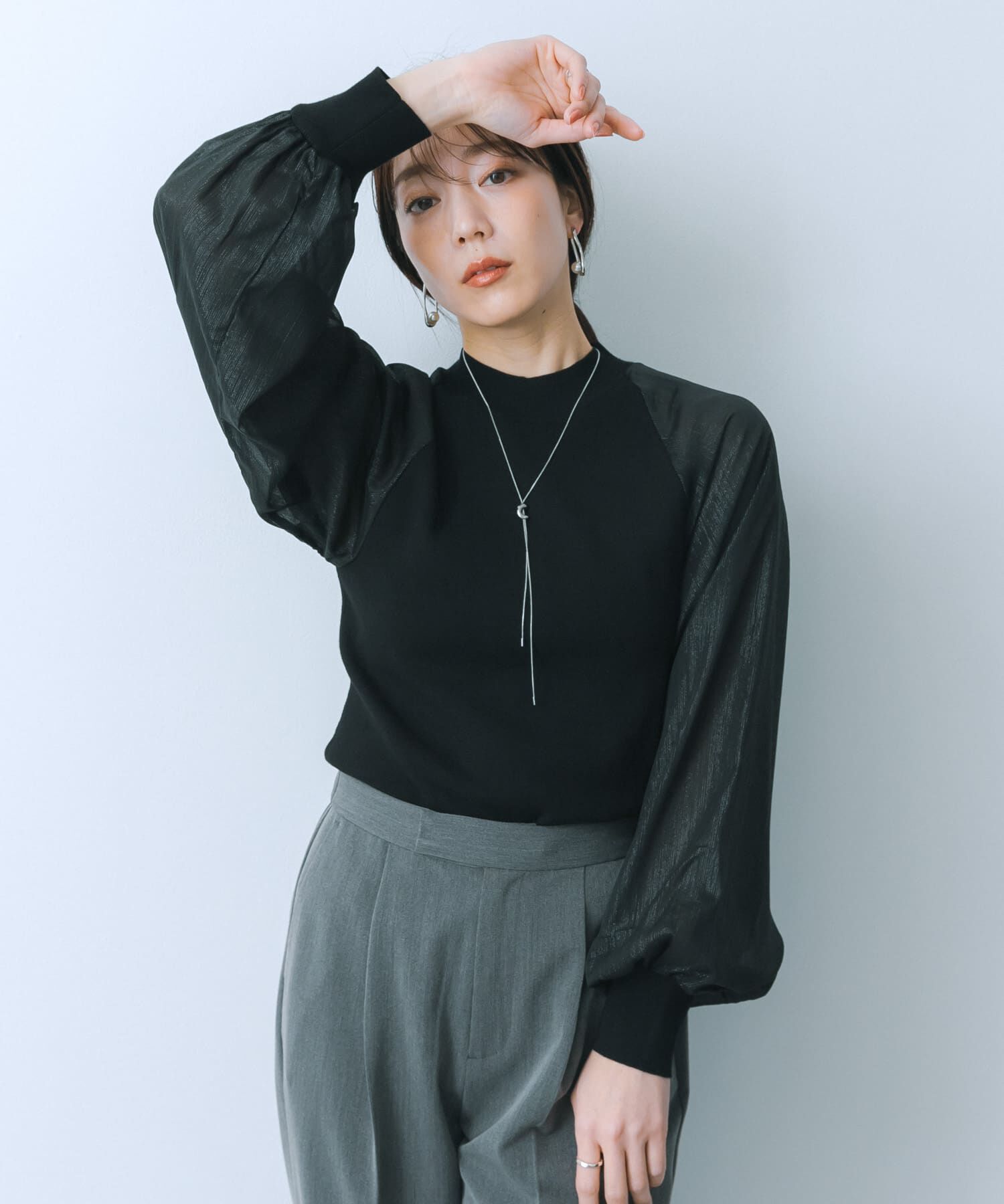 SENSE OF PLACE by URBAN RESEARCH「シアーボリュームスリーブセーター」|ニット・セーター|ブラック