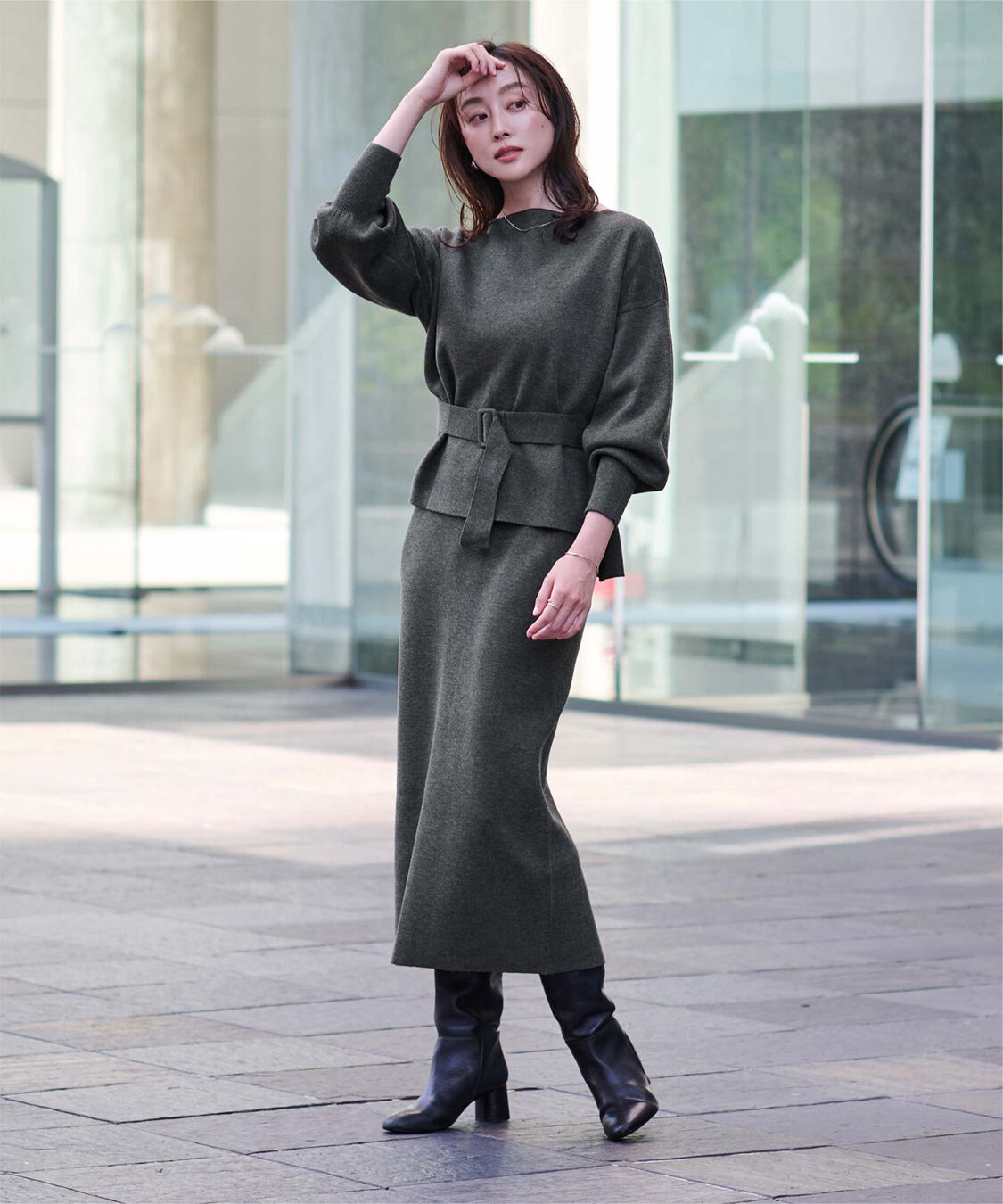 ur's「ミラノリブニットセットアップ」|ニット・セーター|杢チャコール