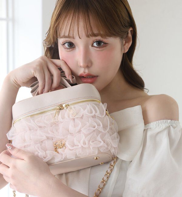  「チュールフリルリボンバニティバッグ」|ショルダー・メッセンジャー|ピンク