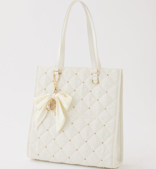  「【LouLoumei】キルティングビジューリボンチャームキャリーオントート」|ショルダー・メッセンジャー|