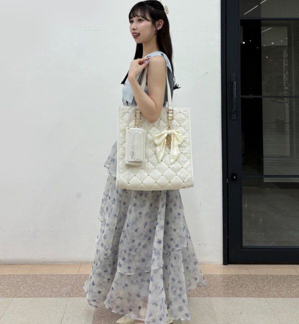  「【LouLoumei】キルティングビジューリボンチャームキャリーオントート」|ショルダー・メッセンジャー|