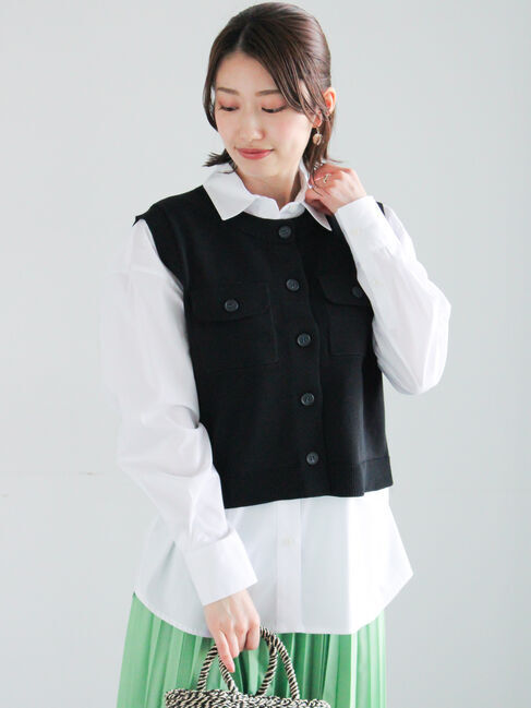 Te chichi「ポケット付きニットベスト」|ニット・セーター|ブラック