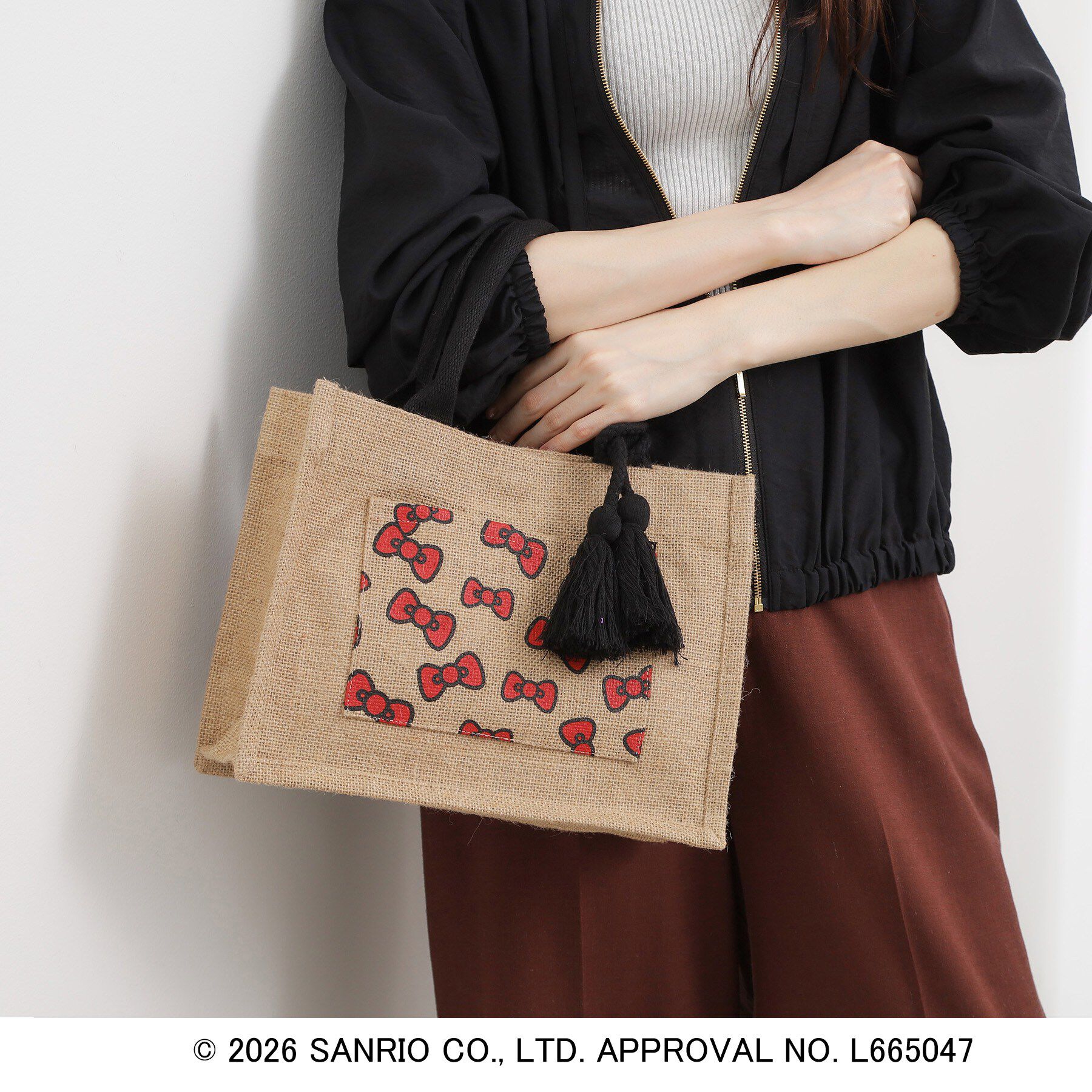 grove「【ハローキティ】ジュートタッセルトート」|トートバッグ|リボン(362)