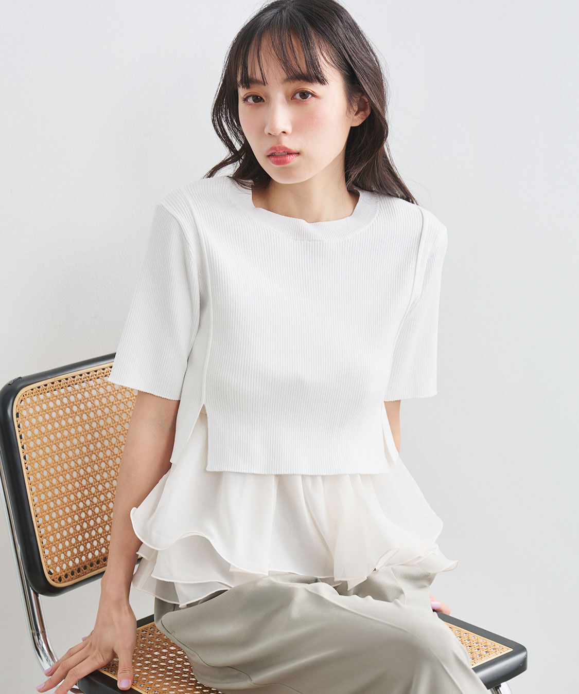 COCO DEAL「ペプラムブラウスセットニット」|シャツ・ブラウス|オフ