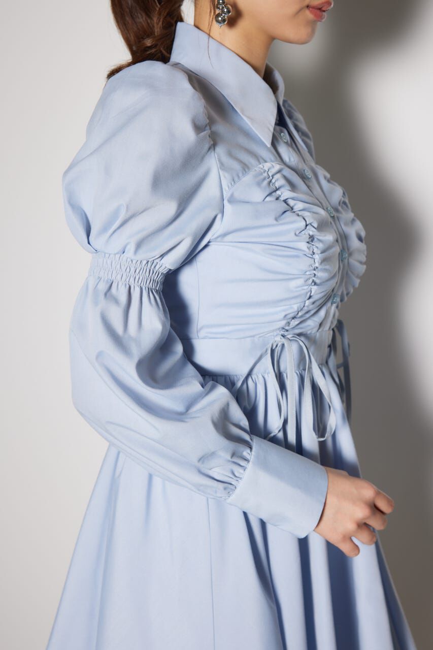 rienda「フロントシャーリングリボンミニシャツフレアワンピース」|ワンピース|